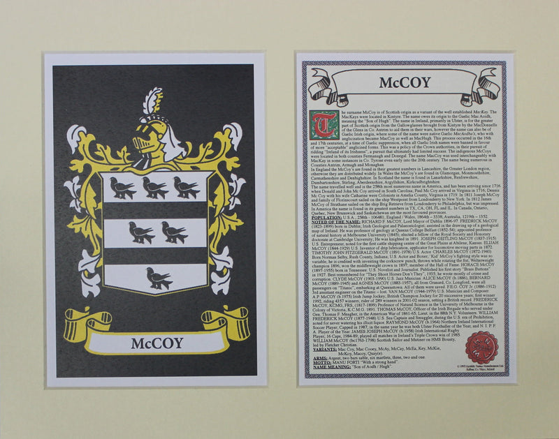 McCoy - Irish Surname Coat of Arms Family Crest Heraldry