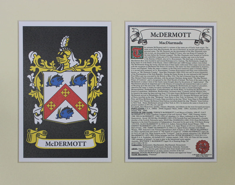 McDermott - Irish Surname Coat of Arms Family Crest Heraldry