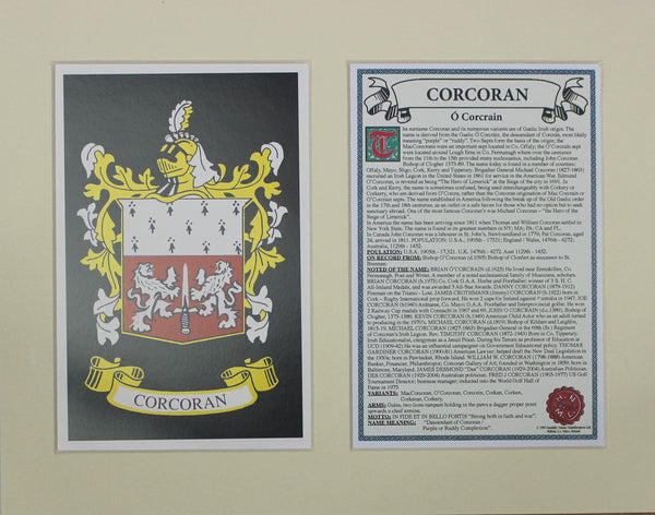 Corcoran - Irish American Surname Coat of Arms Heraldry