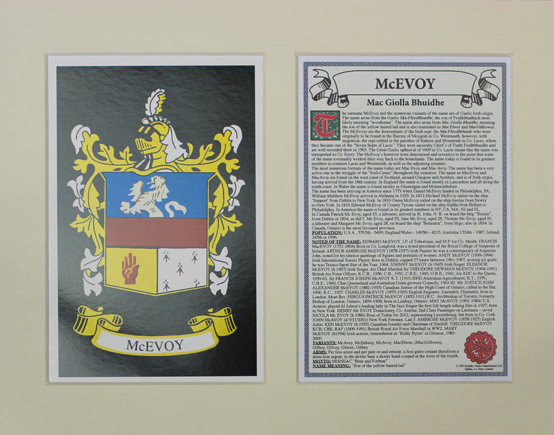 McEvoy - Irish Surname Coat of Arms Family Crest Heraldry