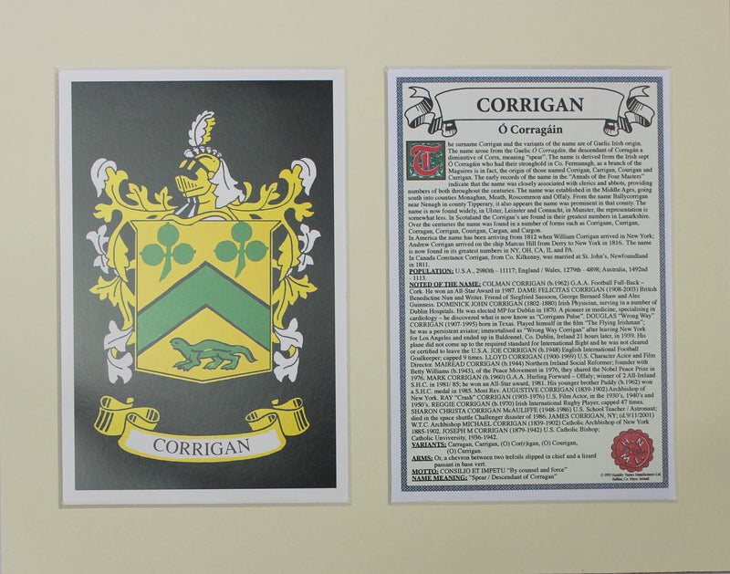 Corrigan - Irish Surname Coat of Arms Family Crest Heraldry