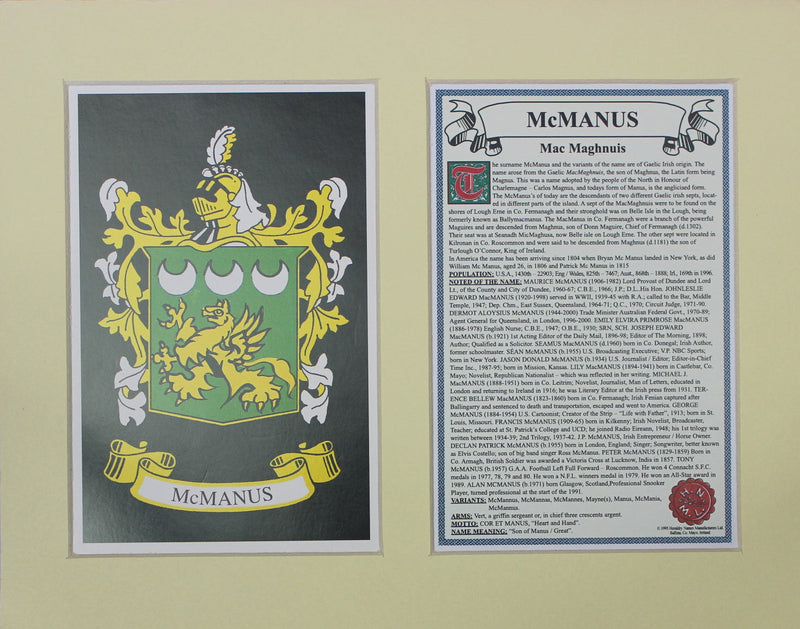 McManus - Irish American Surname Heraldry