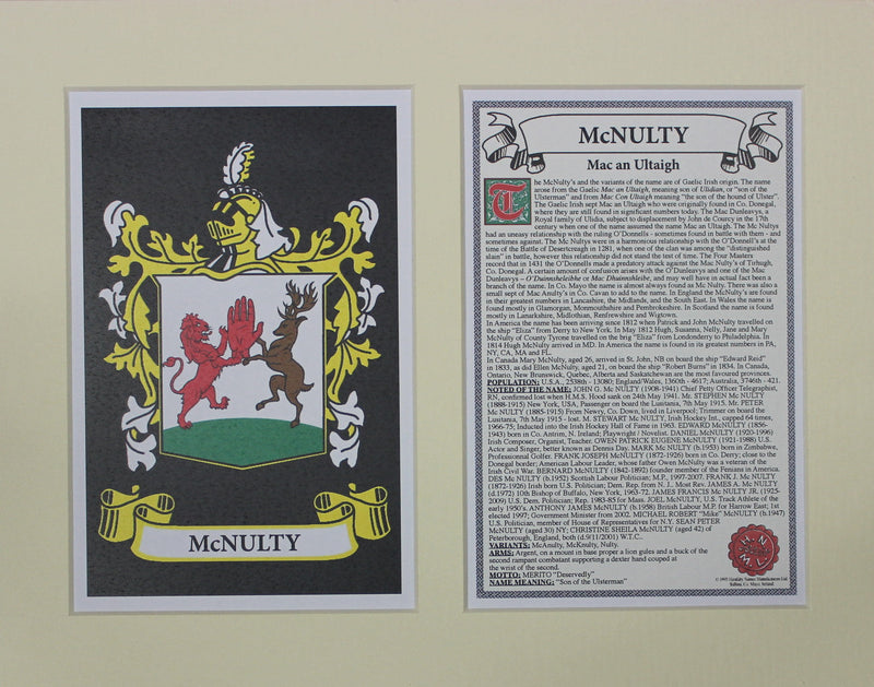 McNulty - Irish American Surname Coat of Arms Family Crest Heraldry