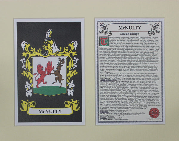 McNulty - Irish Surname Coat of Arms Family Crest Heraldry