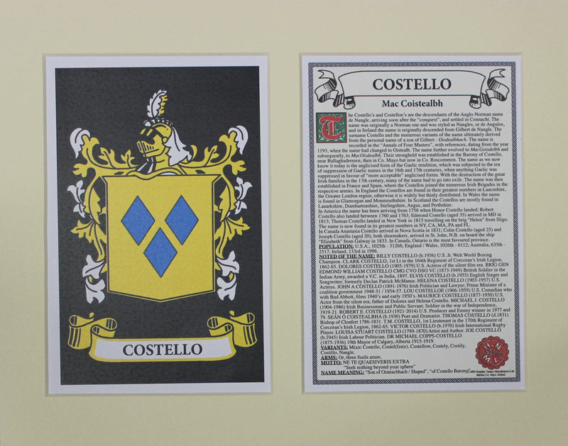 Costello - Irish Surname Coat of Arms Family Crest Heraldry