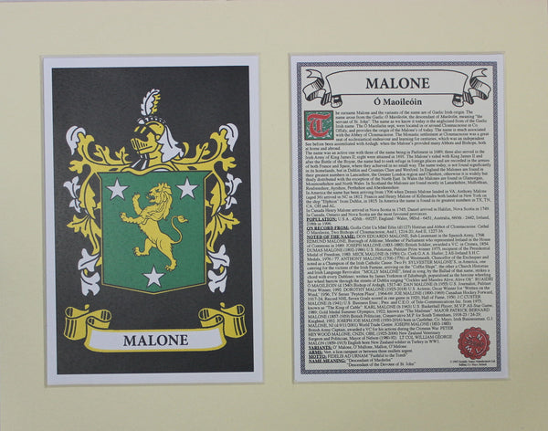 Malone - Irish Surname Coat of Arms Family Crest Heraldry