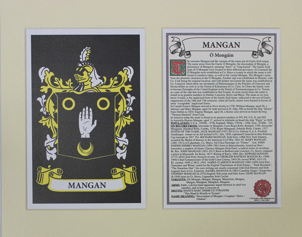 Mangan - Irish Surname Coat of Arms Family Crest Heraldry