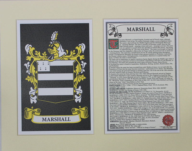 Marshall - Irish Surname Coat of Arms Family Crest Heraldry