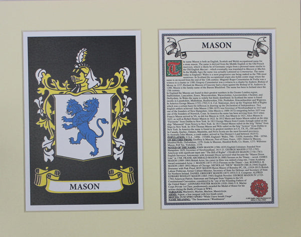 Mason - Irish Surname Coat of Arms Family Crest Heraldry