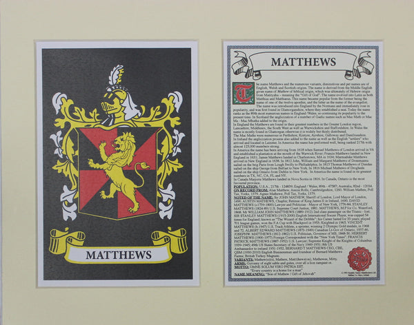 Matthews - Irish Surname Coat of Arms Family Crest Heraldry