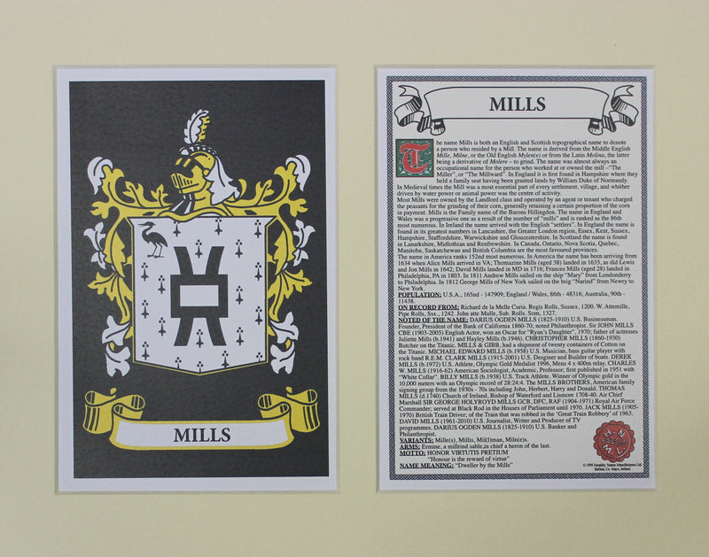 Mills - Irish American Surname Heraldry