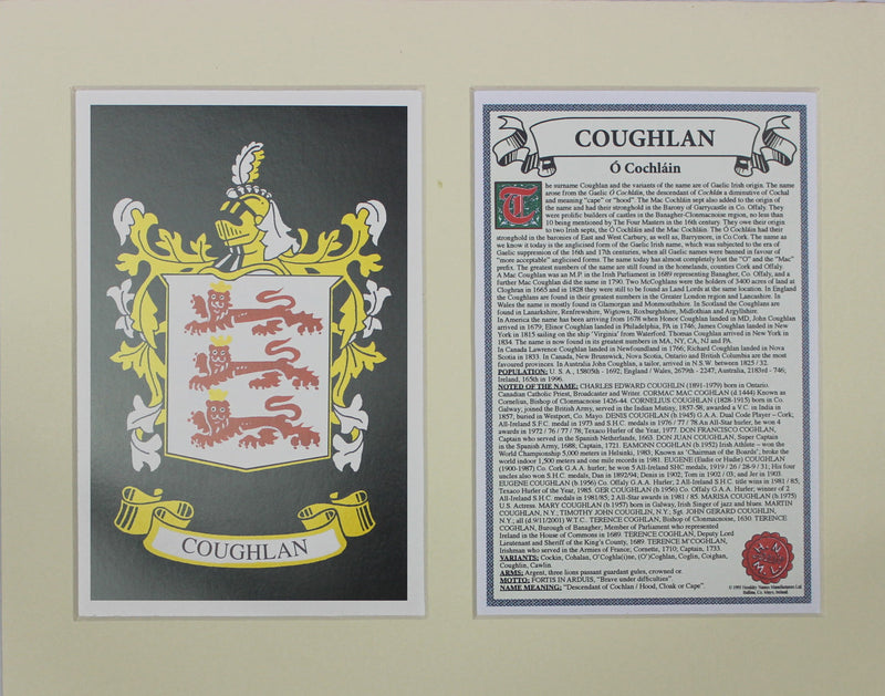 Coughlan - Irish American Surname Coat of Arms Family Crest Heraldry