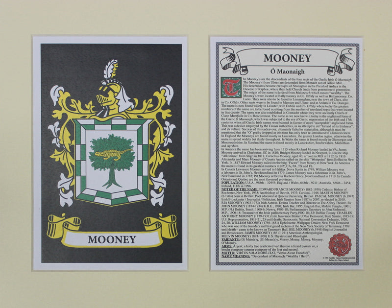 Mooney - Irish Surname Coat of Arms Family Crest Heraldry