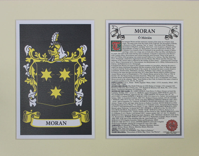 Moran - Irish Surname Coat of Arms Family Crest Heraldry