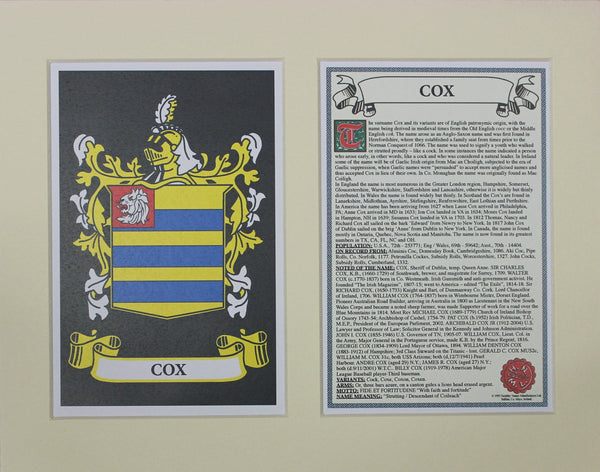 Cox - Irish Surname Coat of Arms Family Crest Heraldry