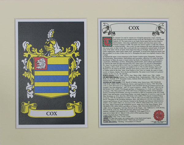 Cox - Irish American Surname Coat of Arms Heraldry