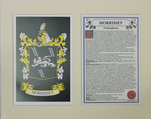 Morrissey - Irish American Surname Coat of Arms Family Crest Heraldry