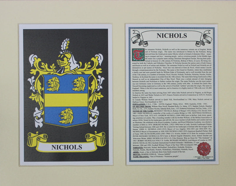 Nichols - Irish American Surname Heraldry