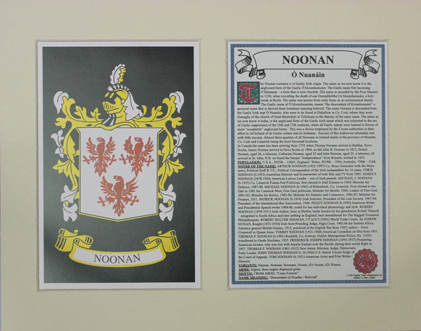 Noonan - Irish American Surname Coat of Arms Family Crest Heraldry