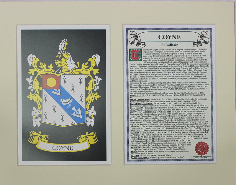 Coyne - Irish American Surname Coat of Arms Family Crest Heraldry