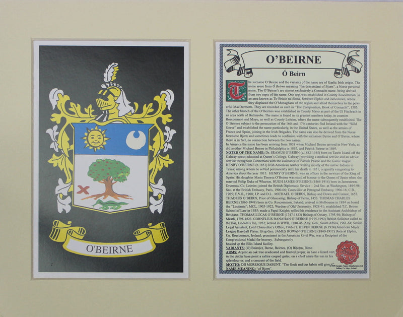 O’Beirne - Irish Surname Coat of Arms Family Crest Heraldry