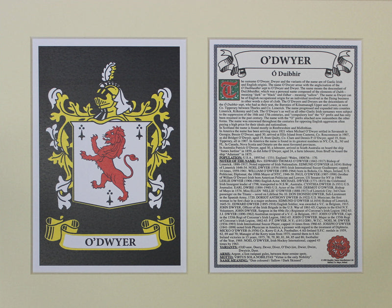 O’Dwyer - Irish Surname Coat of Arms Family Crest Heraldry