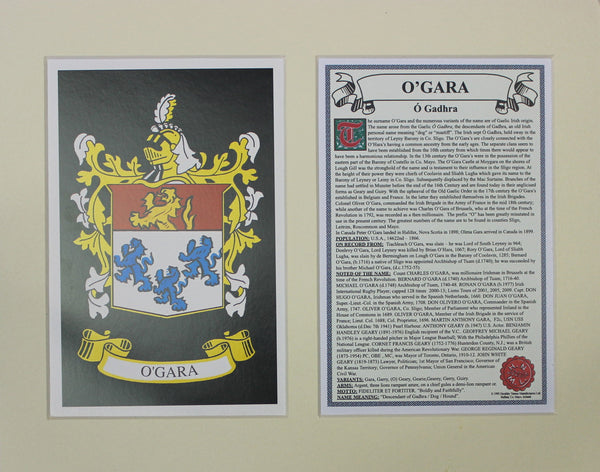 O’Gara - Irish American Surname Coat of Arms Family Crest Heraldry