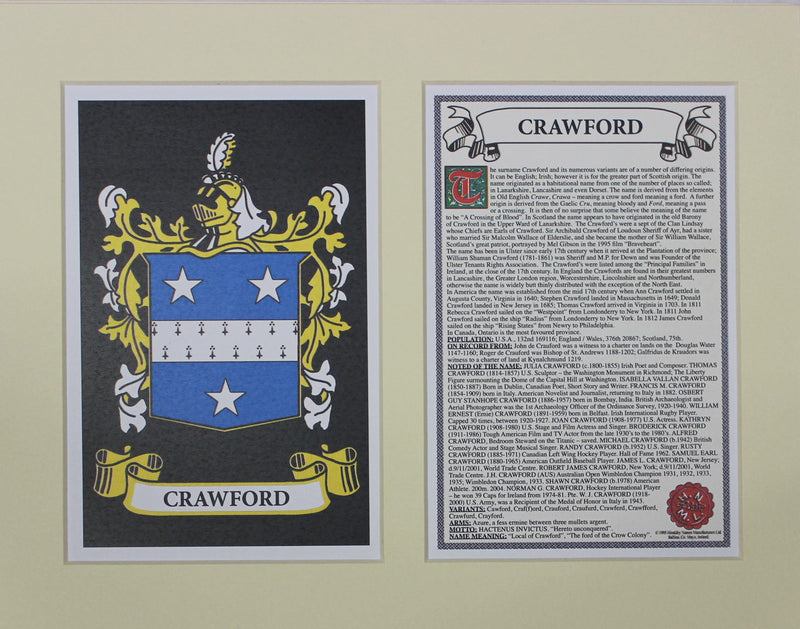 Crawford - Irish Surname Coat of Arms Family Crest Heraldry