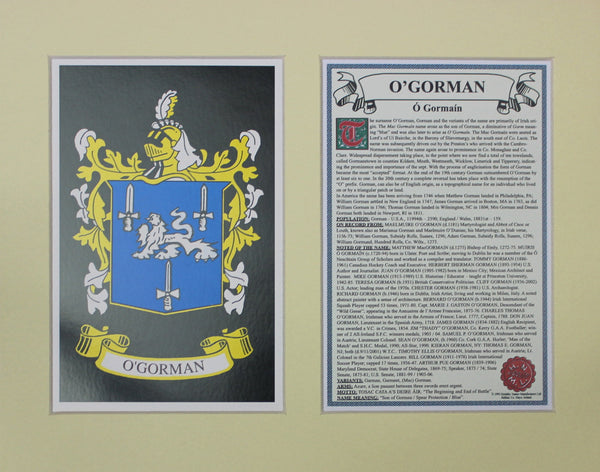 O’Gorman - Irish Surname Coat of Arms Family Crest Heraldry