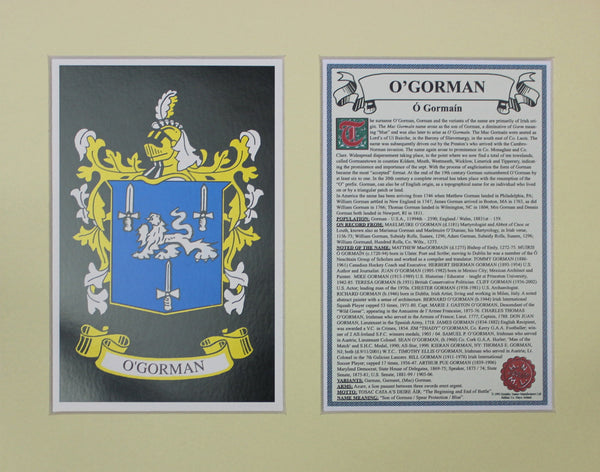 O’Gorman - Irish American Surname Coat of Arms Family Crest Heraldry