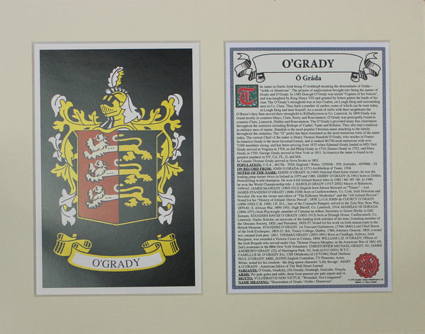 O’Grady - Irish American Surname Coat of Arms Family Crest Heraldry