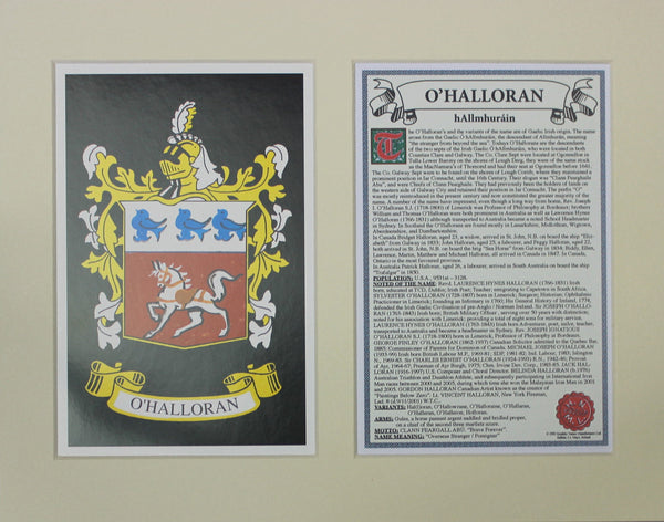O’Halloran - Irish American Surname Coat of Arms Family Crest Heraldry