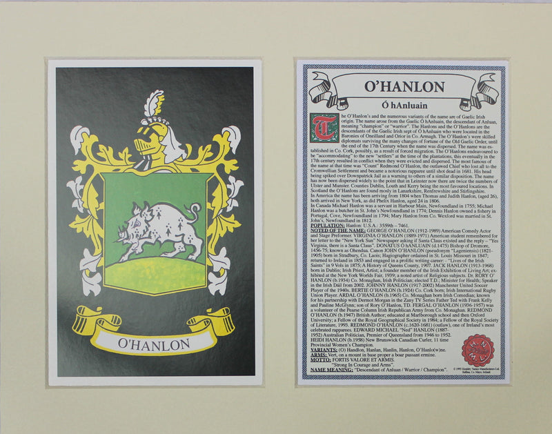 O’Hanlon - Irish Surname Coat of Arms Family Crest Heraldry