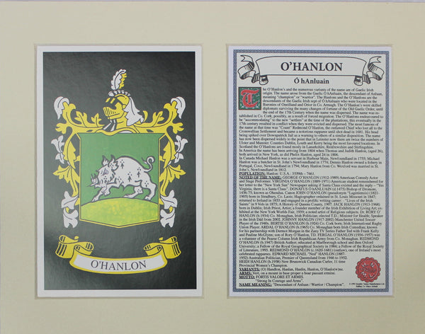 O’Hanlon - Irish American Surname Heraldry