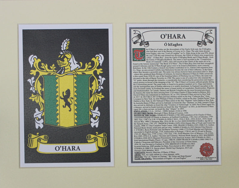 O’Hara - Irish Surname Coat of Arms Family Crest Heraldry