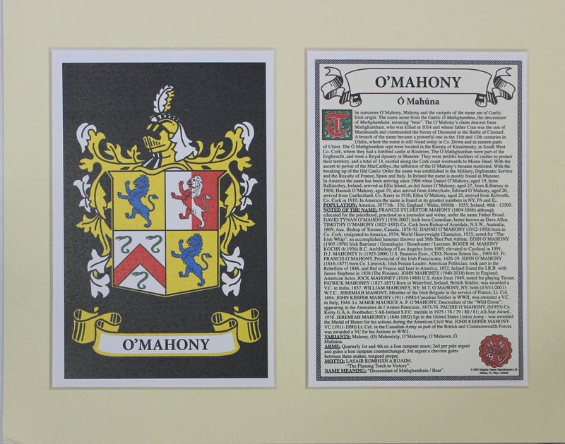 O’Mahony - Irish Surname Coat of Arms Family Crest Heraldry