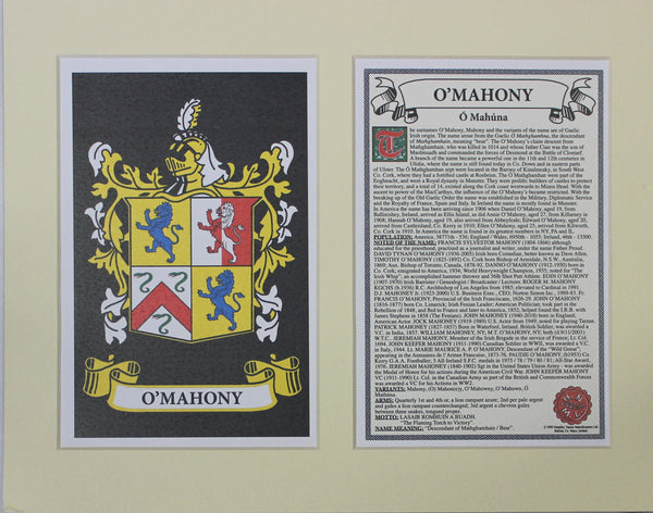 O’Mahony - Irish American Surname Coat of Arms Family Crest Heraldry