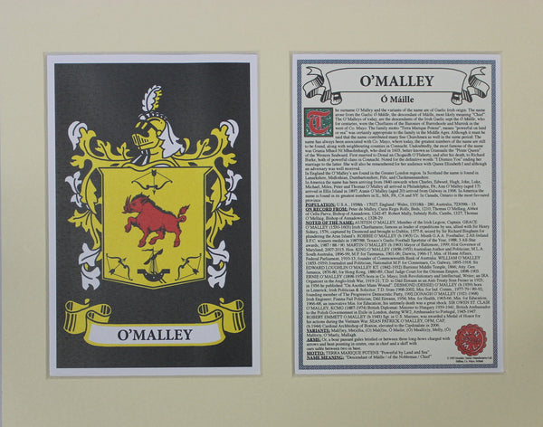 O’Malley - Irish American Surname Coat of Arms Family Crest Heraldry