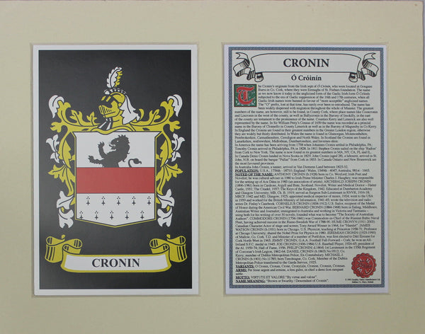 Cronin - Irish American Surname Coat of Arms Heraldry