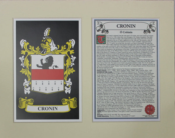 Cronin - Irish Surname Coat of Arms Family Crest Heraldry