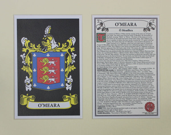 O’Meara - Irish American Surname Coat of Arms Family Crest Heraldry