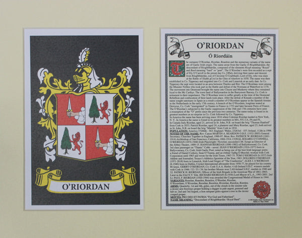 O’Riordan - Irish American Surname Coat of Arms Heraldry