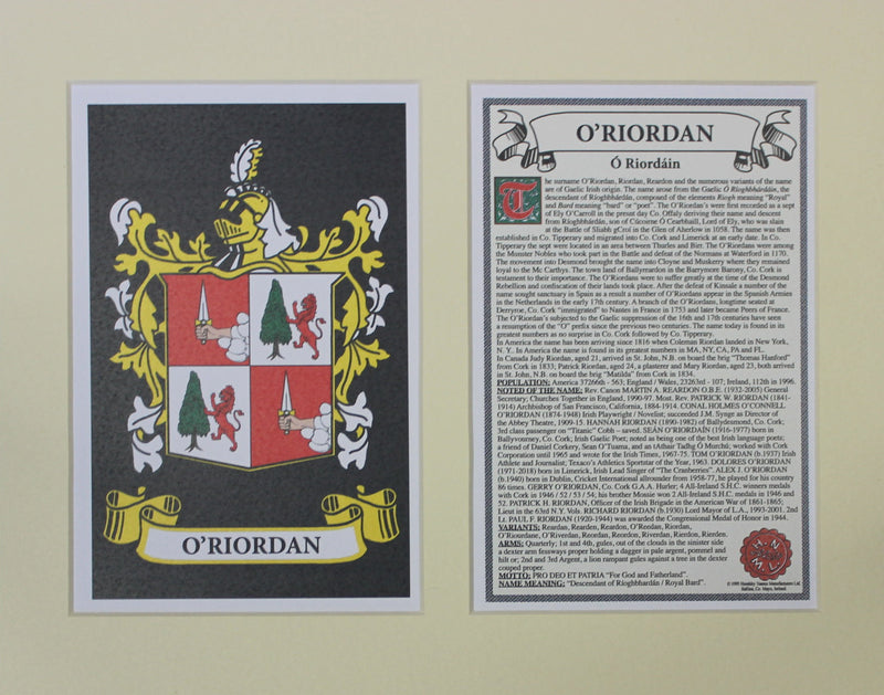 O’Riordan - Irish American Surname Heraldry