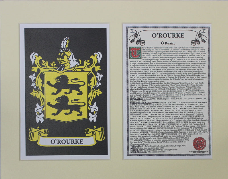 O’Rourke - Irish Surname Coat of Arms Family Crest Heraldry