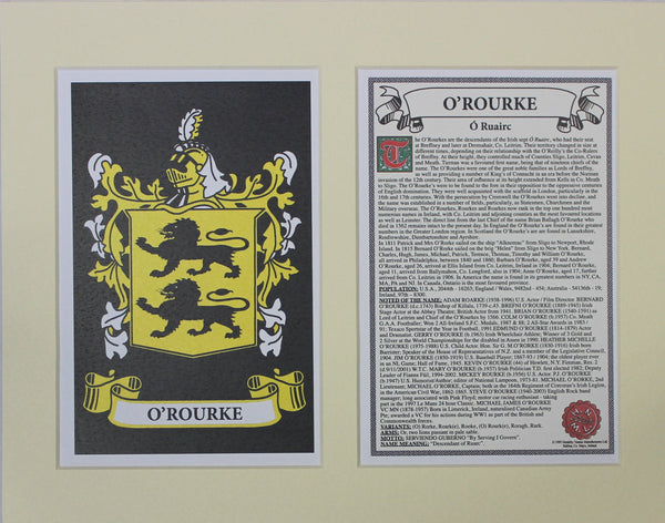 O’Rourke - Irish American Surname Coat of Arms Family Crest Heraldry