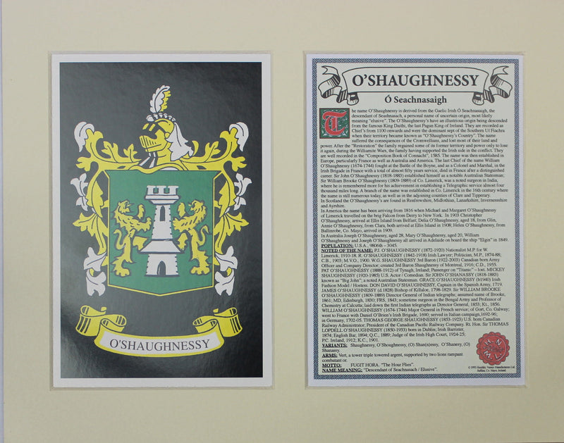 O’Shaughnessy - Irish Surname Coat of Arms Family Crest Heraldry