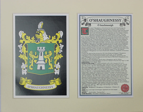 O’Shaughnessy - Irish American Surname Coat of Arms Family Crest Heraldry