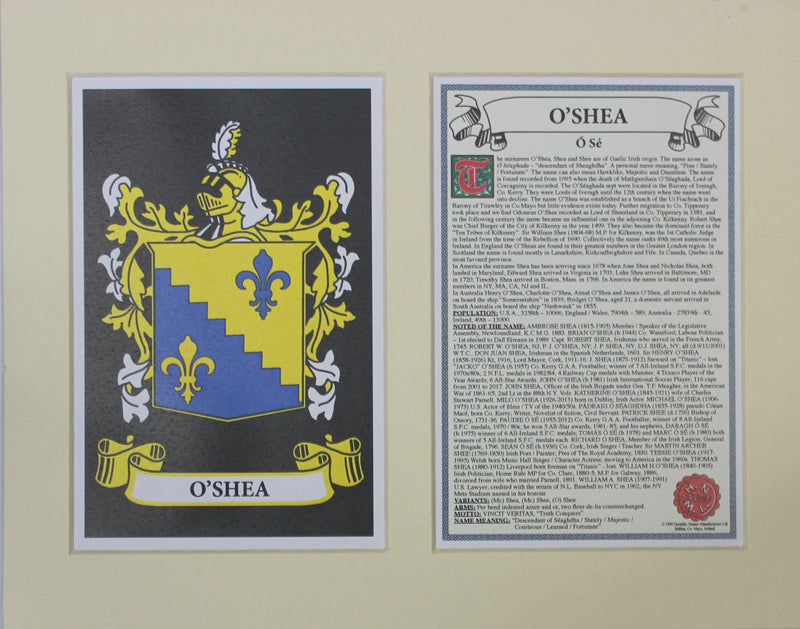 O’Shea - Irish Surname Coat of Arms Family Crest Heraldry