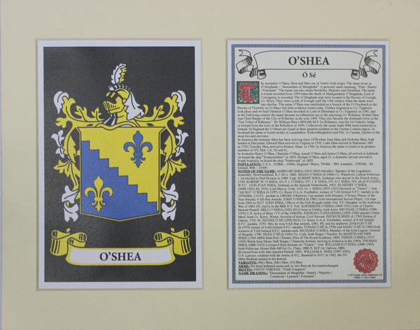 O’Shea - Irish American Surname Coat of Arms Family Crest Heraldry