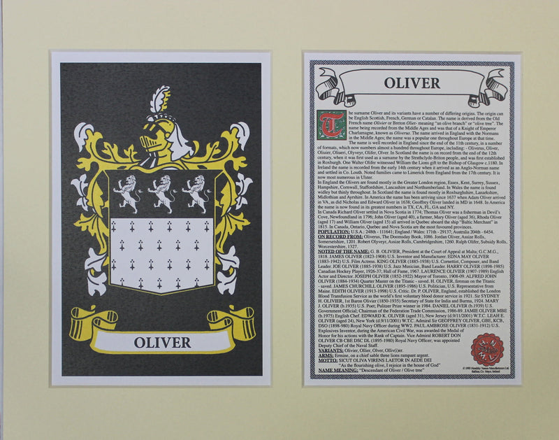 Oliver - Irish Surname Coat of Arms Family Crest Heraldry